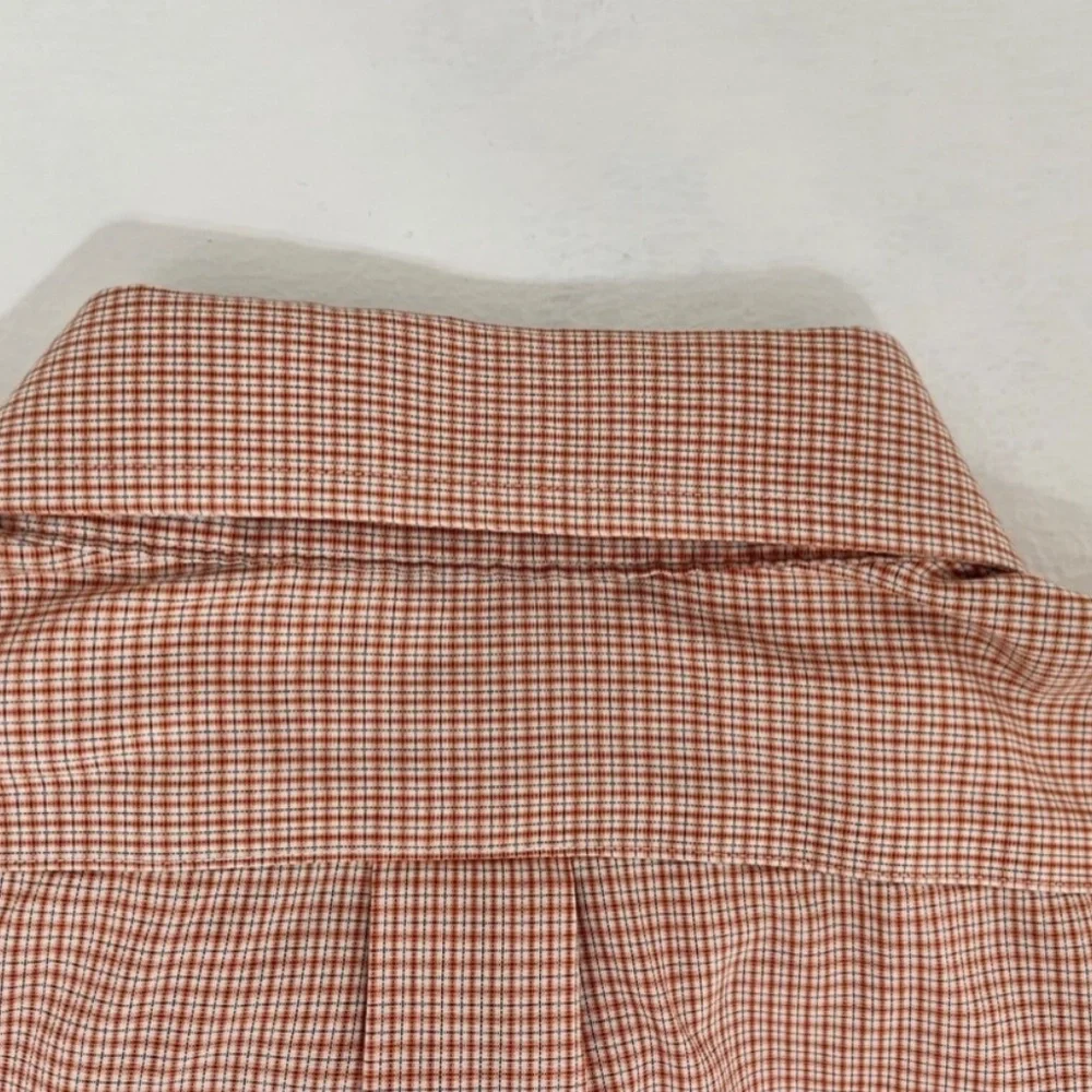 Banana Republic Men’s L 16-16.5 Orange White Plaid‎ Dress Shirt Non Iron Cotton